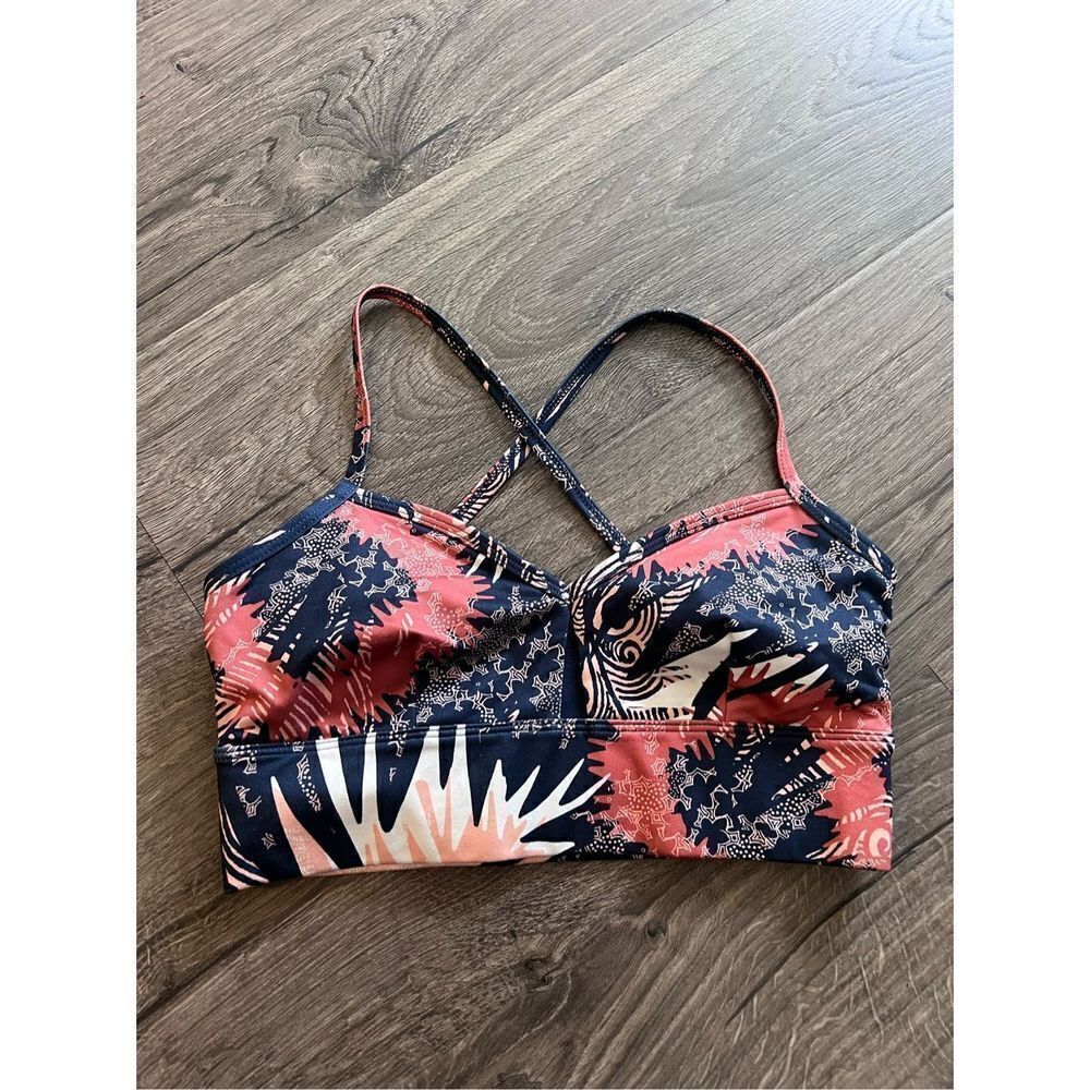 Joylab Strappy Workout Sports Bra Active Abstract Blue Tan Gym Joy Lab XS